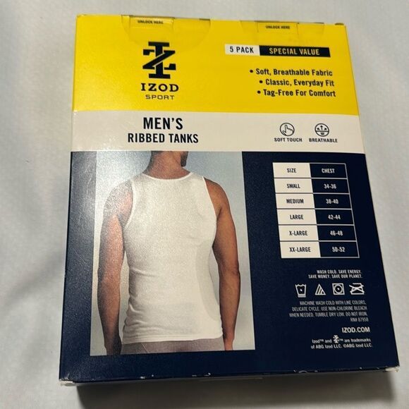 Izod Tank Top Mens Medium White 5 Pack Ribbed - Picture 1 of 2